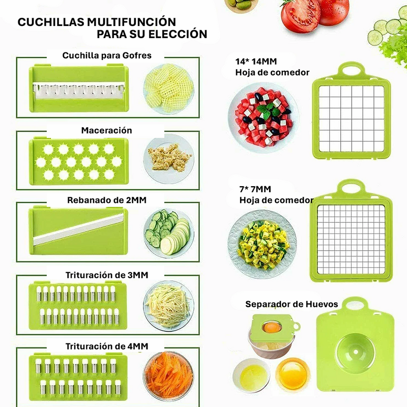 Dicer 16 en 1 - 16 funciones para cortar, rebanar y organizar tu cocina