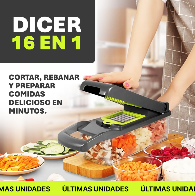Dicer 16 en 1 - 16 funciones para cortar, rebanar y organizar tu cocina